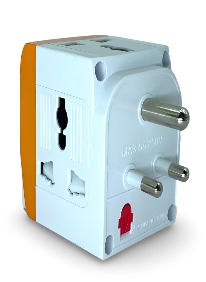 Upix 3 Pin Multi Plug Socket | Type D | Universal Travel Adapter with Individual Switch, Safety Shutter & LED Indicator | 3 Way Universal Plug Extension for Home, Office & Travel | 5A 250V - Image 3